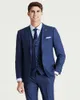 Casaco azul novo Noivo Smoking pico lapela do Groomsman 3 peça Suit Moda Masculina Partido Prom Negócios Blazer (jaqueta + calça + Vest)