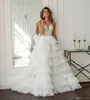 Hobeika gâteau robes magnifiques col en V dentelle Appliques à plusieurs niveaux creux dos balayage Train bohème robe de mariée robes de mariée