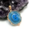 10st 15-25mm Slumpmässig storlek Stalaktit Druzy kontakter Guldpläterad Dubbel Bails Multicolor Sun Flower Solar Drusy Quartz Freeform Slab Charm