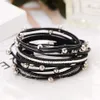 New Gold Leather Wrap Bracelets For Women Red Sliver Color Multiple Layers Charm Bracelet & Bangle Party Mens Fashion Jewelry