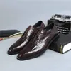 Crocodile Grain Black / Tan Goodyear Welt Social Shoes Men Business Shoes Genuine Leather Wedding Groom Dress Shoes