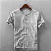 Män sommar casual linne kortärmad skjorta mode collarless bomull linne skjorta s-5xl lösa mäns korta skjortor ws994-1