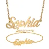Fashion Personalized Custom Name Necklace Bracelet (Anklet) Set " Sophia " Script Letter Gold Choker Chain Necklace Pendant Nameplate Gift
