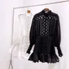 Fashion-Milan Runway Dress 2019 Black/White O Collar Long Sleeves Women's Dress With Lace High End Designer Vestidos De Festa 662