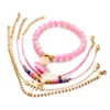 Promotionele vrouwen handgemaakte roze strengen kralen bedelarmband set 5 stks te koop