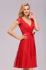 Korte bedekte mouwen Kant Cocktail Party Jurken Sexy V-hals Sash Kerstmis Formele avondkleding Prom Dress CPS1148