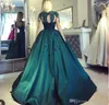 Vinatge Dark Green Long Sleeves Ball Gown Quinceanera Dresses Beading Lace Appliqued Satin Evening Gowns Plus Size Formal Party Wear
