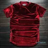 Yeni Moda Hi-Street Erkekler Genişletilmiş Gömlek Kadife Erkek Hip Hop Longline T Shirt Altın Yan Fermuar Kadife Kavisli Hem Tee Siyah Kırmızı