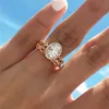 Choucong ヴィンテージプロミスリングセットダイヤモンド 925 スターリングシルバー婚約結婚指輪リング女性男性フラワージュエリー