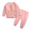 Spring Baby Casual Tracksuit Dziecięca Dziewczyna Bawełniana bawełniana kurtka zamek spodni 2PCS/SETS KITURY LEISURE Sport Suit Ubranie