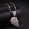 Hip Hop Argent Couleur Plaqué Glacé Bulle Coeur Cassé Collier Pendentif Micro Pavé Zircon Couple Bijoux