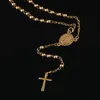 olowu Antica Collana di Perle Croce di Gesù Collana Lunga in Acciaio Inossidabile Colore Argento Gioielli Rosario Cristiano Religioso per Le Donne