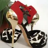 Sexy Damen Leopard Dot Pferdehaar gepatcht Gold Bling High Heel Sandalen Frauen Plattform Knöchelriemen Party Kleid Sandale Schuh