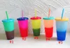 Temperature Color Changing Cold Cup Summer Drink Water Bottle Reusable Plastic Tumbler with Lids Straws OOA8074