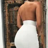 Articat Halter Backless Sexy malha Lápis Mulheres Branco Alças longo Bodycon Partido Outono-Inverno elegante vestido C19041701