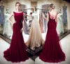 Fashion Robes élégantes Round Cou Open Back Per perle sirène vin rouge tulle longue fête Robes de soirée Femmes Banes de bal Hy4278