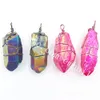 10st Fashion Rainbow Rose Red Titanium Coated Natural Raw Quartz Crystal Point Stone Pendant Wire Wrapped oregelbunden grov ädelsten