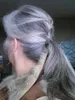 自然のハイライト塩とコショウの銀の灰色のポニーテールの髪の延長灰色の人間の髪のポニーテールの巾着ラップ
