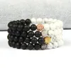 Silver Skull Armband Partihandel En Grade Natursten Boll Pärlor Micro Pave Cz Ball Beaded Par Armband Mäns Mode Smycken