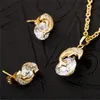 Gold Plated Necklace Earrings Jewelry Set Fashion Dolphin Pendant Charms Cubic Zircon Zirconia Diamond Stud Earring Set for Women Girls Lady