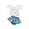 INS 2020 Summer Baby Girl Suits Sweet Girls Outfits Lace Blusa Tops Ruffle Shorts 2 PCSSet ropa de niña para niña para niños pequeños
