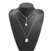 Gros-r mode designer de luxe chaîne en métal multicouche Turquoise mignonne étoile circulaire pendentif tour de cou déclaration collier pour femme