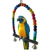 Perroquets en bois naturel balançoire jouet oiseaux perles colorées fournitures d'oiseaux cloches jouets perche suspendus balançoires Cage pour Pets288b