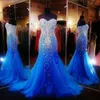 2020 Prom Klänningar Mermaid Sweetheart Evening Klänningar Slitage Royal Blue Crystal Major Beading Tulle Long Party Dress Plus Size Formella klänningar