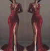 Sexy Lace Red Backless Vestidos de Baile 2018 Profundo Decote Em V Longo Vestidos de Baile Com O Disfarce Esconder Robe De Soirée 2019 Pérolas Abendkleider