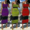 Sexig Stripe Beach Dress Kvinnors Ärmlös Slank Klänning Se genom Bodycon Evening Party Club Striped Maxi