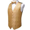 Hızlı Kargo Erkek Classic Gold Paisley İpek Jakar Yelek Yelek Bow Tie Cep Kare Kol Düğmeleri Seti Moda Parti Düğün MJ-0112