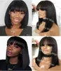 Celebrity Wigs Bob Cut Lace Front Wig with Bang 10A European Virgin Human Hair Natural Color for Black Woman Fast Express Delivery