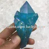 5 SZTUK Blue Aura Druzy Kryształ Kwarcowy, Angel Aura Kwarcowy Klaster, 70-90 mm Nieregularny Niebieski Titanium Powlekany Surowy Duch Kwarcowy Kryształki Tower Punkt