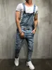 Men's Distressed Denim Carpenter Overalls Bib Jumpsuits Moto Biker Jean Pants