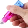 Flacone di vetro arcobaleno da 10 ml Bottiglie di rullo di profumo vuote Viaggio portatile Rotolo di olio essenziale colorato sul contenitore con tappo nero argento oro