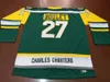 Mężczyźni Charles Charters # 27 Logan Boulet Humboldt Broncos Prawdziwe zielone haftowanie hokejowe Jersey lub niestandardowa nazwa lub numer Retro Jersey