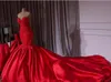 Luksusowe Dubai Red Beaded Mermaid Sukienki ślubne 2020 Kryształowe suknie ślubne Trąbe Trąbek Royal Train Sweetheart Robe de Mariee5714470