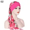 Partihandel-Jersey Plain Head Scarf Chemo Turban Pre-Tied Blommor Tryckt sjal Soft Silk Chiffon Long Tail Cap