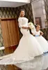 African Wedding Dresses 2019 Plus Size Half Sleeve Lace Appliques Off Shoulder Mermaid Bride Gowns Covereed Button Custom Made Wedding Gowns