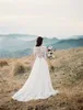 New West Country Beach Wedding Dresses A Line V Neck 3/4 Long Sleeve Boho Wedding Dress Custom Made Elegant Vestidos De Novia 760