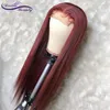 Burgundy Colored simulation Human Hair Wigs Pre Plucked 99J wine red Straight synthetic Lace Front Wig For Black Women Glueless La7846646