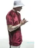 Yeni Moda Hi-Street Erkekler Genişletilmiş Gömlek Kadife Erkek Hip Hop Longline T Shirt Altın Yan Fermuar Kadife Kavisli Hem Tee Siyah Kırmızı
