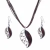 Modna biżuteria z wielowarstwowym skórzanym łańcuchem liści wisidanta Naszyjniki upuszczone kolczyki fabryczna cena hurtowa