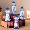 Mediterranean Style LED Lighthouse Iron Figurine Nostalgic Ornaments Ocean Anchor for Home Desk Room Wedding Decoration Crafts7701199