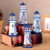 Mediterranean Style LED Lighthouse Iron Figurine Nostalgic Ornaments Ocean Anchor for Home Desk Room Wedding Decoration Crafts1924