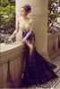 Sexig vit och svart sjöjungfrun kvällsklänningar bär långa ärmar spets blommig applique pärlstav Bateau designer prom klänning formella sidled klänningar