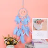 Indian Dream catcher wind chime Accessories handmade LED Lights DIY Natural Feathers Wall Hangings Circular With Feather Hanging Decoration 10pcs/lot Fashion
