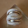 Mode-Nieuwe Mode 925 Sterling Zilveren Ring Met Veel Rhinestone Multilayer Ring Maat 6 7 Overdreven stijl Fijne sieraden