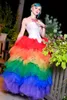 Çekici Renkli Gökkuşağı Prom Elbiseler Bir Çizgi Organze Katmanlı Akşam Elbiseleri Zemin Uzunluğu Çıkarılabilir Tren Etek Sadece 415
