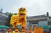 Rote Löwen-Tanzsäulen, handgefertigte Maske für Erwachsene, Maskottchen, Kostüm, Hochzeit, Party, reine Wolle, südlicher Löwe, der ein Spiel auf der Bühne aufführt, chinesisches Fest2362112